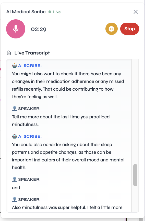 AI Scribe clinical suggestions